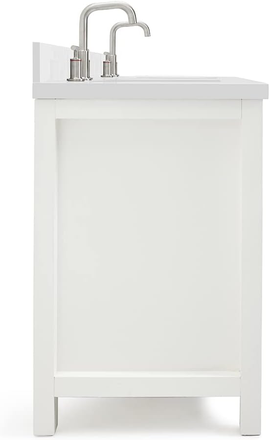 ARIEL Bristol 60-inch Bathroom Vanity with Sink,Solid Wood, 1.5-inch Pure White Quartz Countertop & Backsplash, Double Rectangular Porcelain Sink, 4 Soft Closing Doors, 3 Dovetail Drawers, White