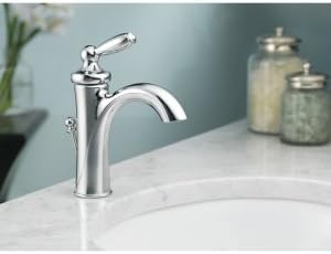 Moen Brantford Brushed Nickel One-Handle Traditional Low-Arc Bathroom Faucet with Optional Deckplate and Available Vessel Sink Extension Kit, 6600BN