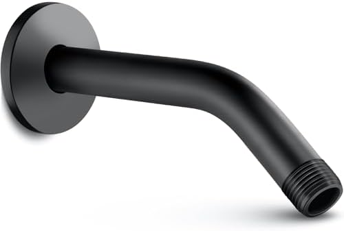 Cobbe Shower Arm with Flange and Teflon Tape, 6-Inches Wall Mounted Shower Pipe Arm Extension for Fixed Shower Head, Matte Black