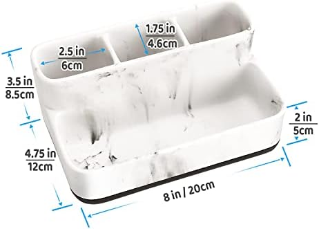 zccz White Marble Design Makeup Organizer - Bathroom Counter Storage for Toothbrushes and Cosmetics - Anti-Slip Cabinet Holder with 4 Compartments - Ideal Vanity Accessory for Organizing Essentials