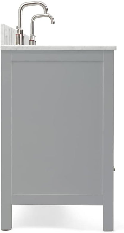 ARIEL Cambridge 72-inch Bathroom Vanity with Sink,Solid Wood, 0.75-inch Italian Carrara Marble Countertop, Double Rectangular Porcelain Sink, 4 Soft Closing Doors, 6 Dovetail Drawers, Grey
