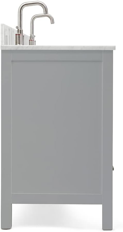 ARIEL Cambridge 72-inch Bathroom Vanity with Sink,Solid Wood, 0.75-inch Italian Carrara Marble Countertop, Double Rectangular Porcelain Sink, 4 Soft Closing Doors, 6 Dovetail Drawers, Grey