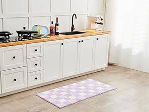 CozeCube Lavender Checkered Bath Mat 47"x24" Non Slip Washable Rug