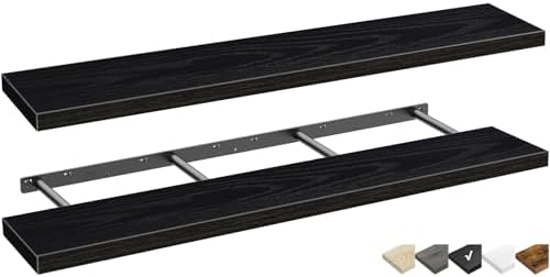 QEEIG Floating Shelves for Wall 55.1" Extra Long - Wall Mounted Shelf Bathroom Kitchen Living Room Bedroom Farmhouse Home Decor Display Bookshelf Large 55.1 x 9.3 inch Set of 2, Black (008-140B)