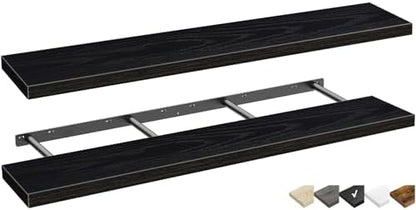 QEEIG Floating Shelves for Wall 55.1" Extra Long - Wall Mounted Shelf Bathroom Kitchen Living Room Bedroom Farmhouse Home Decor Display Bookshelf Large 55.1 x 9.3 inch Set of 2, Black (008-140B)