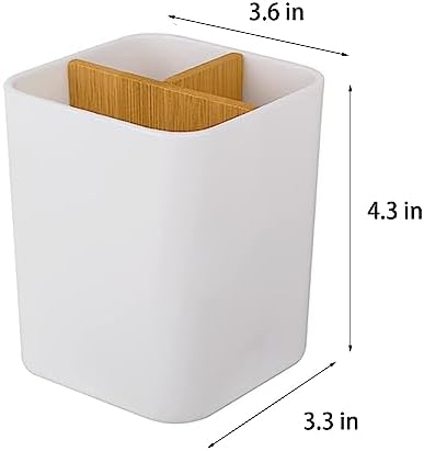Bamboo Toothbrush Holder for Bathrooms Toothpaste Organizer - White