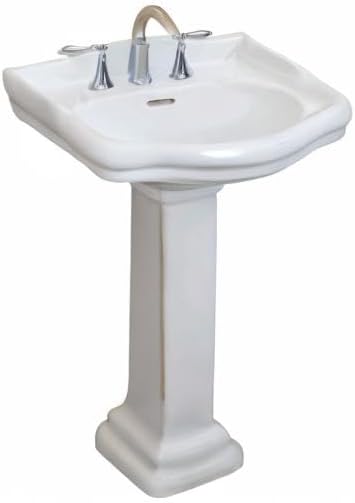 Roosevelt Bathroom Pedestal Sink – 22-Inch Small Pedestal Sink, Durable Vitreous China Ceramic with 8 Inch 3-Hole Bathroom Sink Faucet – Ideal for Modern Bathrooms