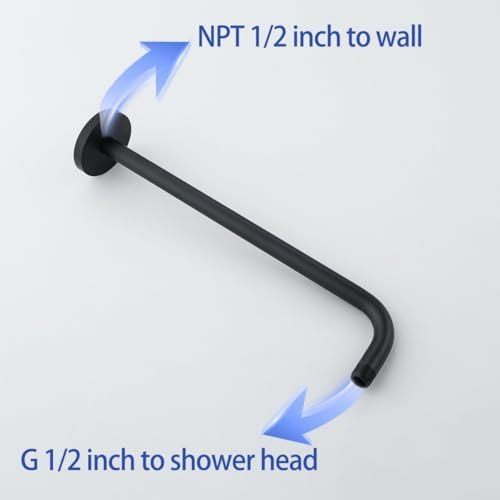 Stainless Steel Shower Head Extension Arm Wall Mounted Rainfall Shower Tube Bathroom Hardwares Accessories 16 Inch Matte Black,SW-RD91018-16MB.