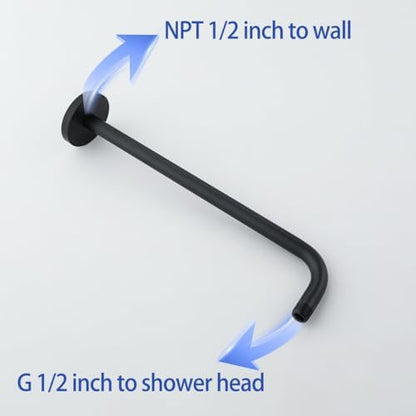 Stainless Steel Shower Head Extension Arm Wall Mounted Rainfall Shower Tube Bathroom Hardwares Accessories 16 Inch Matte Black,SW-RD91018-16MB.