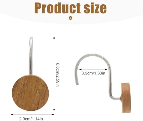 Shower Curtain Hooks, Wood Decorative Shower Curtain Rings, Modern Round Log Shower Curtain Hangers, 12PCS Shower Hooks for Shower Curtain Rod, Bedroom, Living Room (Silvery)