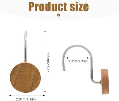 Shower Curtain Hooks, Wood Decorative Shower Curtain Rings, Modern Round Log Shower Curtain Hangers, 12PCS Shower Hooks for Shower Curtain Rod, Bedroom, Living Room (Silvery)