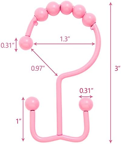 Shower Curtain Hooks,304 Stainless Steel Shower Rings for Bathroom,Double Glide Shower Hooks for Bathroom Shower Curtain Rods Curtains,Set of 12 Hooks,Light Pink（Shower Curtain Hooks Style A ）