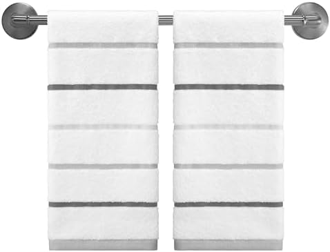 IZOD – Hand Towels, Plush Ringspun Cotton Blend with Striped Design and Dark Hem Finish, Set of 2 (Sandbar Grey)