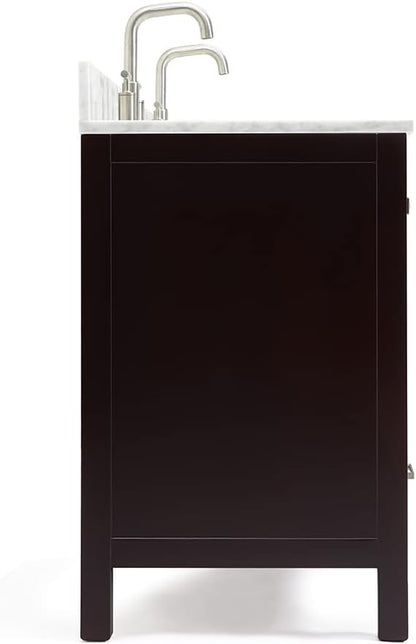 ARIEL Cambridge 60-inch Bathroom Vanity with Sink,Solid Wood, 0.75-inch Italian Carrara Marble Countertop, Double Rectangular Porcelain Sink, 4 Soft Closing Doors, 6 Dovetail Drawers, Espresso