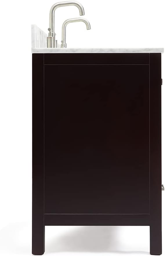 ARIEL Cambridge 60-inch Bathroom Vanity with Sink,Solid Wood, 0.75-inch Italian Carrara Marble Countertop, Double Rectangular Porcelain Sink, 4 Soft Closing Doors, 6 Dovetail Drawers, Espresso