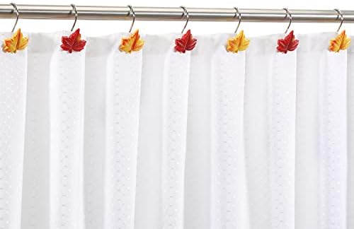Maple Leaf Shower Curtain Hooks, 12Pcs Thanksgiving Decorative Shower Curtain Hooks, CHICTIE Autumn Fall Leaves Shower Curtain Rings Rustproof for Bathroom Bedroom Room Decor (Red + Yellow)