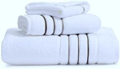 Bath Towels Set for Bathroom – Luxury 6-Piece Cotton Towels, Soft Absorbent & Quick Dry, 600 GSM Bath Towels for Bathroom, Hotel Spa Quality (White/Charcoal, 6- Bath Towel Set)