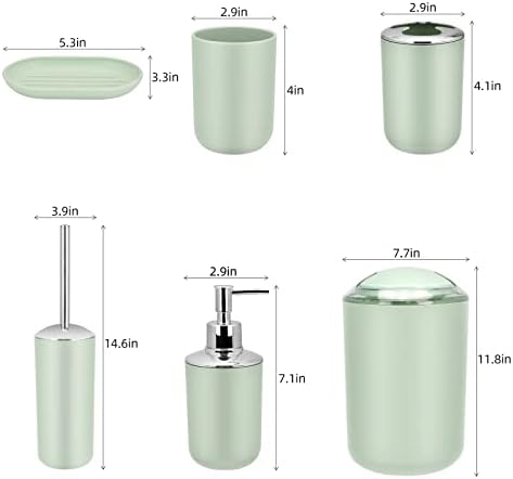 IMAVO Bathroom Accessories Set,Green Bathroom Set,7 Pieces Bathroom Accessory Set,Tray,Toilet Brush,Trash Can for Bathroom Décor and Housewarming Gifts