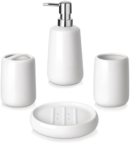 vancasso White Bathroom Accessories Set, Ceramic Soap Dispenser and Toothbrush Holder Sets, Stoneware 4 Pcs Bathroom Sink Set for Modern Home Decor