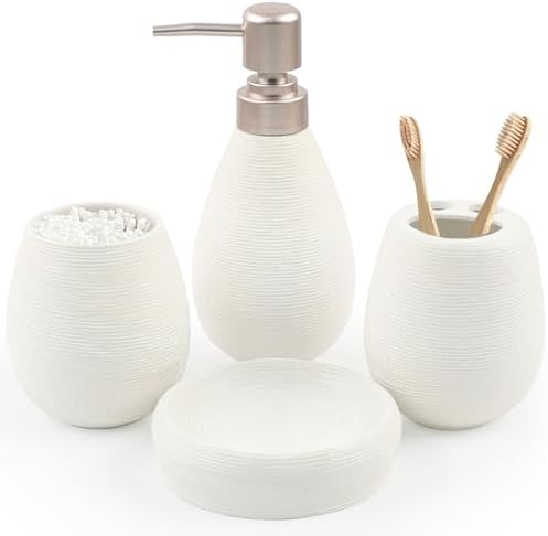 CERBIOR Bathroom Accessories Set,4 PCS Ceramic Bath Accessory,White