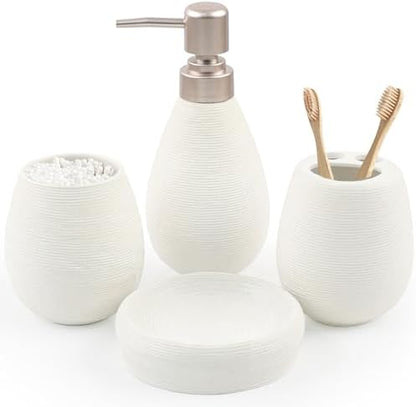 CERBIOR Bathroom Accessories Set,4 PCS Ceramic Bath Accessory,White