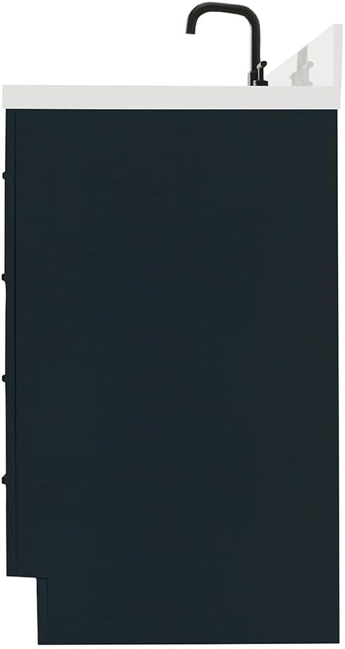 ARIEL Hepburn 60-inch Bathroom Vanity with Sink,Solid Wood, 1.5-inch Pure White Quartz Countertop, Single Rectangular Porcelain Sink, 2 Soft Closing Doors, 9 Dovetail Drawers, Midnight Blue