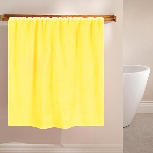 MyOwn Ultra Soft 2 Pack Oversized Bath Towel Set 28x55 inch, Cotton Large Bath Towels, Highly Absorbant Compact Quickdry & Lightweight Towel, Ideal for Gym Travel Camp Pool - Lime Yellow
