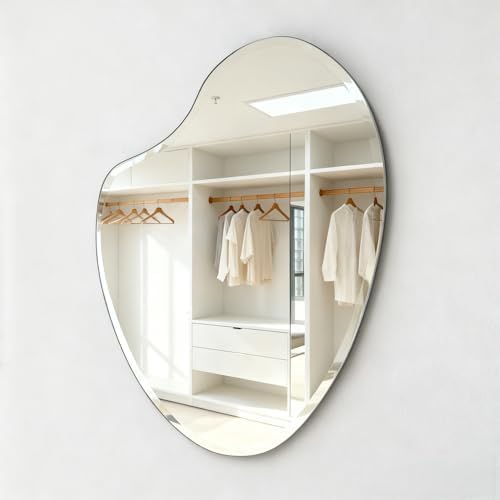 Heart Frameless Wall Mirror, 20 x 28 Inch, Beveled Edge Bathroom Mirror
