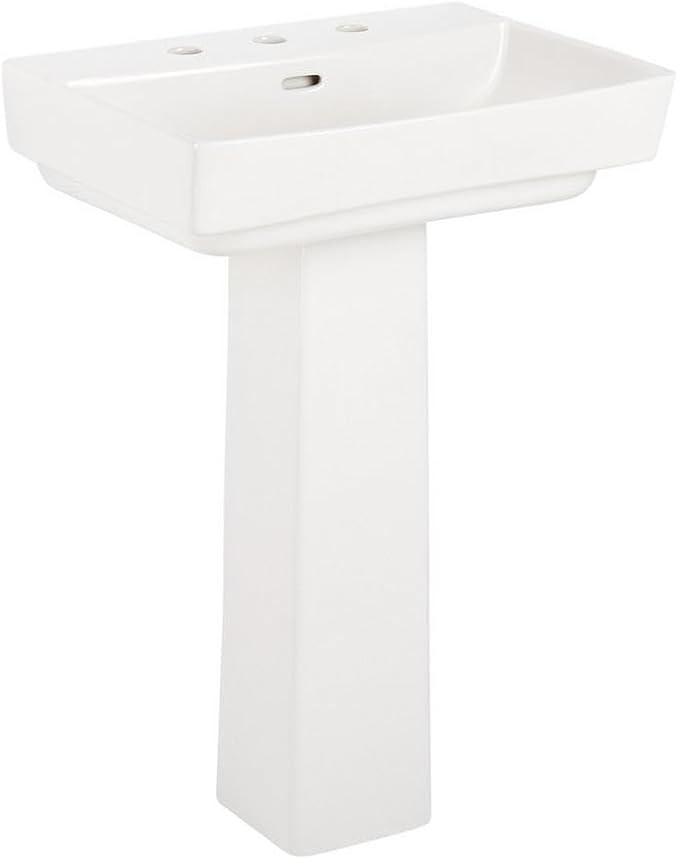 Signature Hardware Pentero 23" Fireclay Pedestal Sink | Includes - Fireclay Base and 3 Faucet Holes at 8" Centers - White