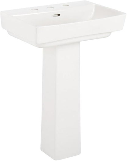 Signature Hardware Pentero 23" Fireclay Pedestal Sink | Includes - Fireclay Base and 3 Faucet Holes at 8" Centers - White