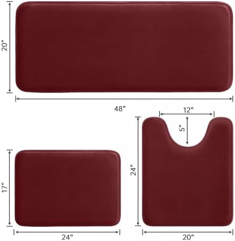 HUXMEYSON 3-Piece Memory Foam Bathroom Rug Set, Red