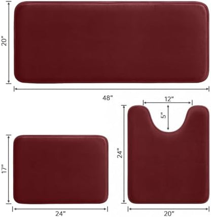 HUXMEYSON 3-Piece Memory Foam Bathroom Rug Set, Red