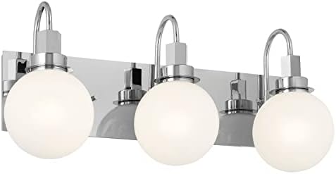 Kichler Hex 3-Light Vanity Light, Modern Light with Opal Glass in Chrome, Install Up or Down, Damp Rated, for Bathroom Vanity (22.75" x 10.25"), 55151CH