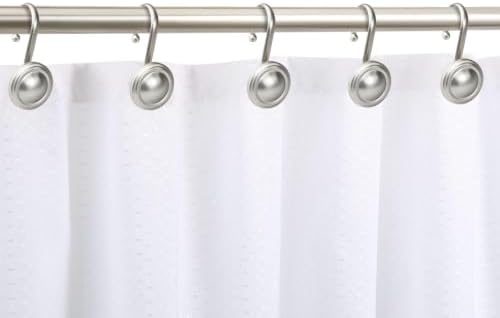CHICTIE Nickel Shower Curtain Hooks Rings, Decorative Silver Shower Hook for Shower Curtain, Rustproof Modern Shower Rings Hangers for Bathroom Curtains Rods, Set of 12