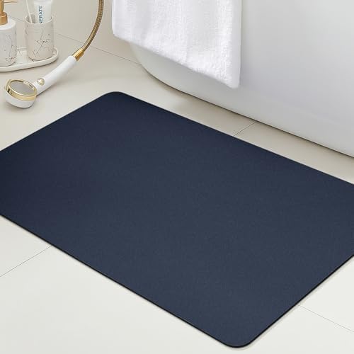 ACCUMTEK Non Slip Bath Mat, Thin Bathroom Rugs Fit Under Door, Quick Dry Bath Mats, Machine Washable Bath Rugs for Bathroom, Bathtub & Kitchen, Bathtub, Dark Blue/Solid/32 x20