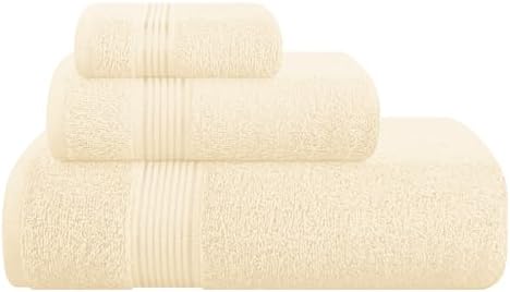 Belizzi Home Ultra Soft 3 Pack Cotton Towel Set, Contains a Bath Towel 28x55 inch, a Hand Towel 16x24 inch & a Wash Coth 12x12 inch, Ideal Everyday use, Compact & Lightweight - Ivory