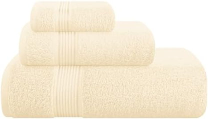 Belizzi Home Ultra Soft 3 Pack Cotton Towel Set, Contains a Bath Towel 28x55 inch, a Hand Towel 16x24 inch & a Wash Coth 12x12 inch, Ideal Everyday use, Compact & Lightweight - Ivory