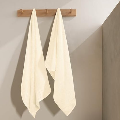 MyOwn Ultra Soft 2 Pack Oversized Bath Towel Set 28x55 inches, Cotton Large Bath Towels, Highly Absorbant Compact Quickdry & Lightweight Towel, Ideal for Gym Travel Camp Pool - Ivory