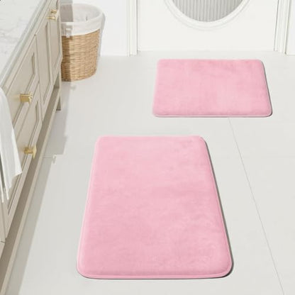 HUXMEYSON Bathroom Rugs Sets 2 Piece, Non-Slip & Quick Dry Bath Mat Set, Ultra Soft Velvet Bath Rugs for Bathroom, Toilet and Shower Floor, Rose Pink