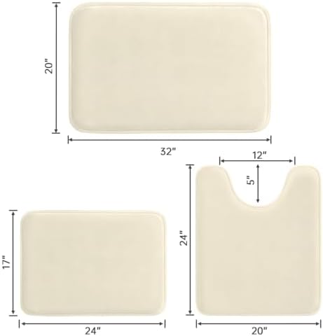 HUXMEYSON 3-Piece Memory Foam Bathroom Rug Set, Ivory