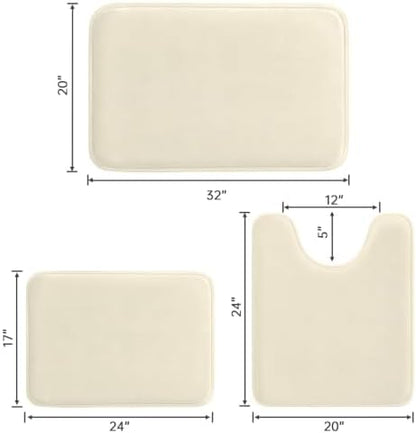 HUXMEYSON 3-Piece Memory Foam Bathroom Rug Set, Ivory