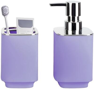 Purple Bathroom Accessories 2 Pcs, Soap Dispenser and Toothbrush Holder Set