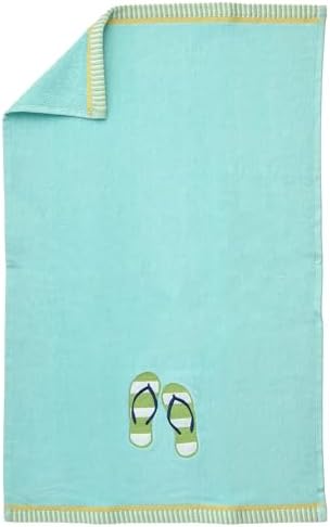 Ritz 2-Piece Cotton Velour Bathroom Hand Towel Set, Embroidered Striped Flip Flops Design, Soft Aqua Coastal Towels for Beach House, Pool, or Spa Decor, 16” x 26”