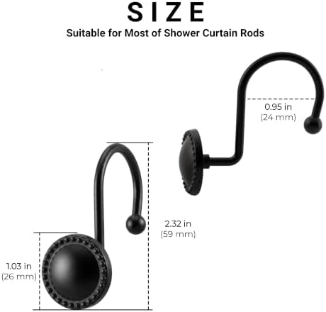 Shower Curtain Hooks,Rust-Resistant Decorative Rings,12-Pack,Black