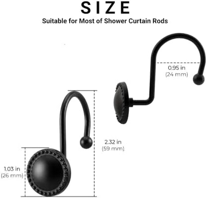 Shower Curtain Hooks,Rust-Resistant Decorative Rings,12-Pack,Black