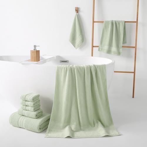REDKISS Green Towel Set of 8-100% Cotton Luxury Bath Towels Set for Bathroom, 600 GSM Highly Absorbent Bathroom Towel with 2 Large Bath Sheet, 2 Hand, 4 Washcloths, Green Shower Towels for Dorm