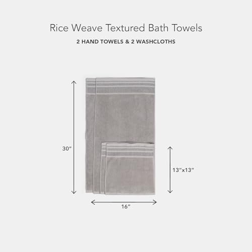 Texere 100% Organic Cotton Rice Weave Jacquard 700 GSM Luxury Bath Towel Sets - Ultra Soft and Absorbent Hotel and Spa Quality (Rice Weave, Cathedral Gray, 2 Hand & 2 Face Towels)