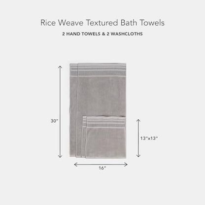 Texere 100% Organic Cotton Rice Weave Jacquard 700 GSM Luxury Bath Towel Sets - Ultra Soft and Absorbent Hotel and Spa Quality (Rice Weave, Cathedral Gray, 2 Hand & 2 Face Towels)