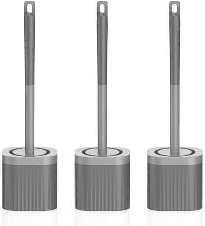 Toilet Bowl Brush and Holder, 3 Pack Compact Toilet Brush Set with Nylon Bristles Toilet Brush Hidden Scrubber Brushes for Bathroom Cleaning-Grey