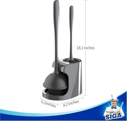 MR.SIGA Toilet Plunger and Brush Combo for Toilet Cleaning, Gray, 2 Set